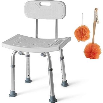 Shower Chair With 8 Adjustable Heights Portable With Back Scrubber & Additional Sponge