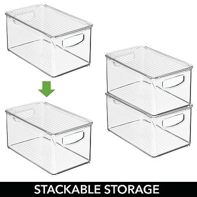 Mdesign Plastic Deep Kitchen Storage Bin Box With Lid/handles, 8 Pack