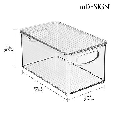 Mdesign Plastic Deep Kitchen Storage Bin Box With Lid/handles, 8 Pack