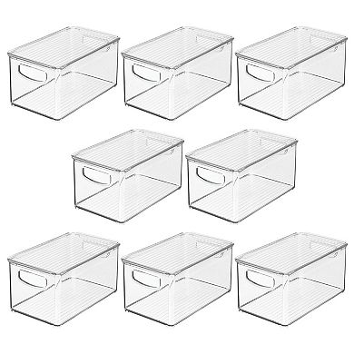 mDesign Plastic Deep Kitchen Storage Bin Box with Lid/Handles, 8 Pack, Clear