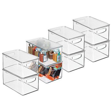 Mdesign Plastic Deep Kitchen Storage Bin Box With Lid/handles, 8 Pack