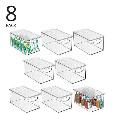 mDesign Plastic Deep Kitchen Storage Bin Box with Lid/Handles, 8 Pack, Clear