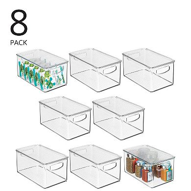 Mdesign Plastic Deep Kitchen Storage Bin Box With Lid/handles, 8 Pack