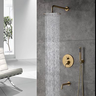 10" Round Luxury Shower System Handheld Spray & Bathtub Spout, Chrome