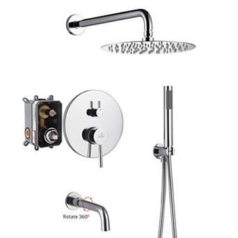 10" Round Luxury Shower System Handheld Spray & Bathtub Spout, Chrome