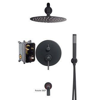 10" Round Luxury Shower System Handheld Spray & Bathtub Spout, Matte Black