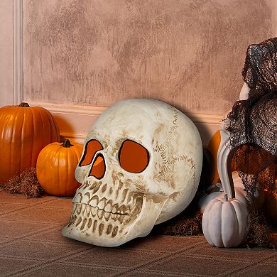 Gemmy Lighted Skull with Candle Flicker Halloween Decor- 27.5"