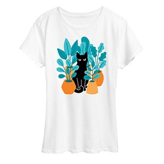 Women's Black Cat Plants Graphic Tee