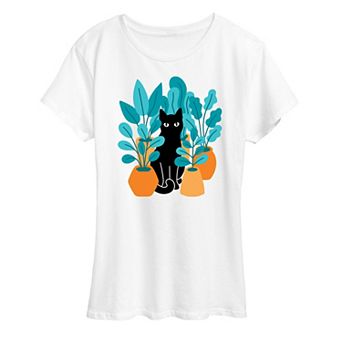 Women's Black Cat Plants Graphic Tee