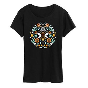 Women's Scandinavian Bee Circular Design Graphic Tee
