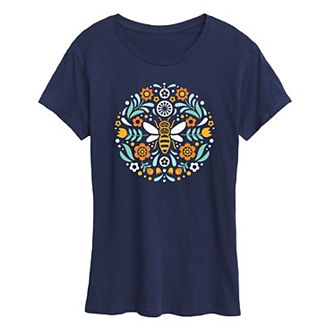 Women's Scandinavian Bee Circular Design Graphic Tee