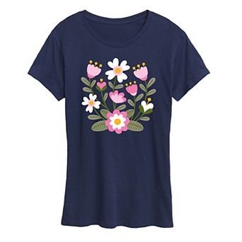 Women's Scandinavian Flower Cluster Oversized Tee