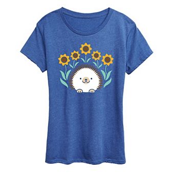 Women's Scandinavian Hedgehog And Sunflowers Oversized Tee