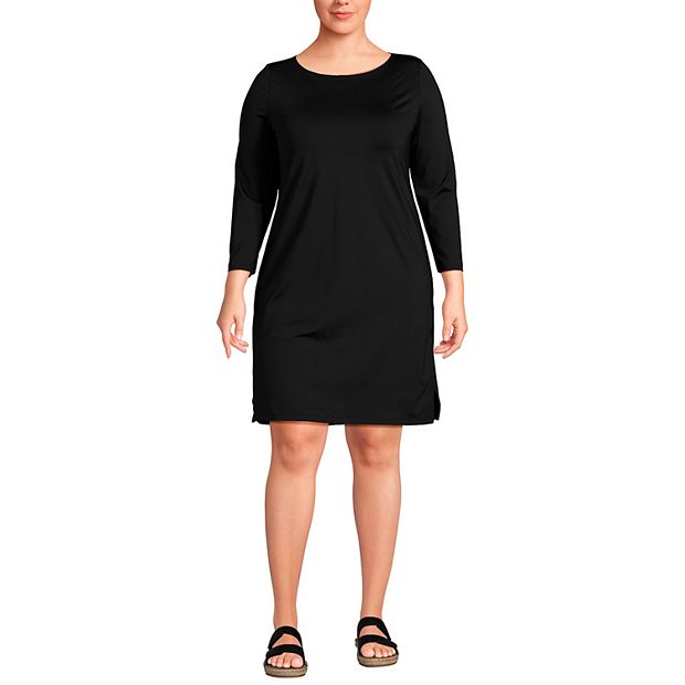 Plus Size Lands' End 3/4 Sleeve Boatneck Swim Cover-up Dress