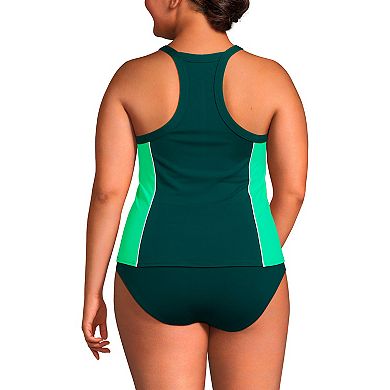 Plus Size Lands' End Chlorine Resistant High Neck Zip Front Racerback Tankini Swimsuit Top