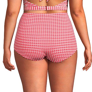 Plus Size Lands' End Tummy Control Gingham Tugless High Waisted Bikini Bottoms