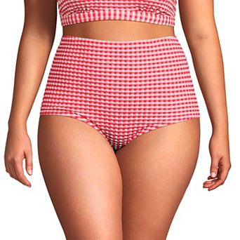 Plus Size Lands' End Tummy Control Gingham Tugless High Waisted Bikini Bottoms