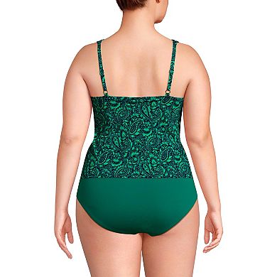 Plus Size Lands' End Chlorine Resistant Scoop Neck One Piece Fauxkini Swimsuit