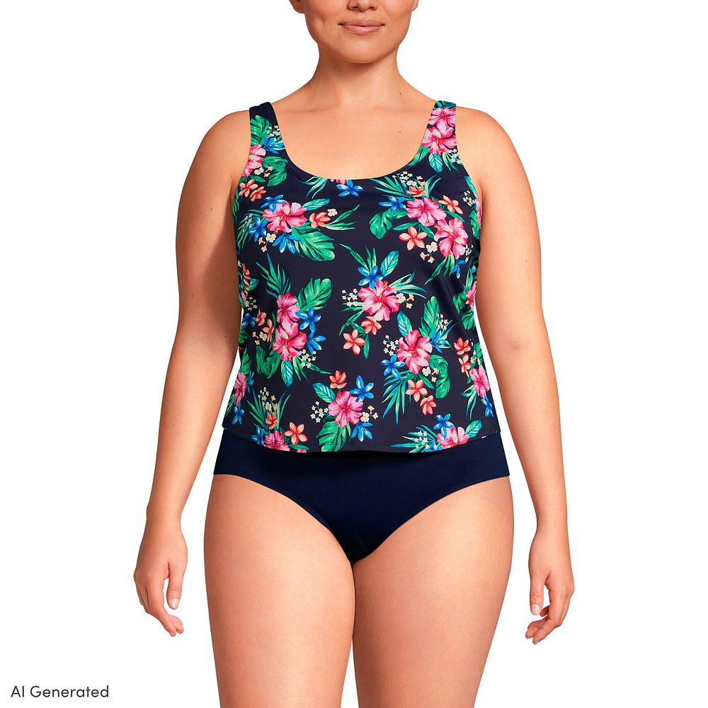 Women's Plus Mod Eclectic Tummy-Control One-Piece Fauxkini Swimsuit