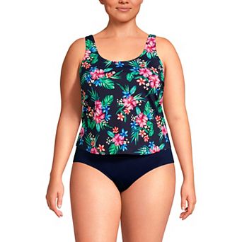 Plus Size Lands' End Chlorine Resistant Scoop Neck One Piece Fauxkini Swimsuit