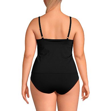 Plus Size Lands' End Chlorine-Resistant Scoopneck 1-Piece Fauxkini Swimsuit