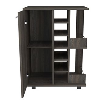 DEPOT E-SHOP Magda Bar Cart,4 Casters,6 Built-in Wine Rack,Single Door Cabinet,2 Shelves,Carbon