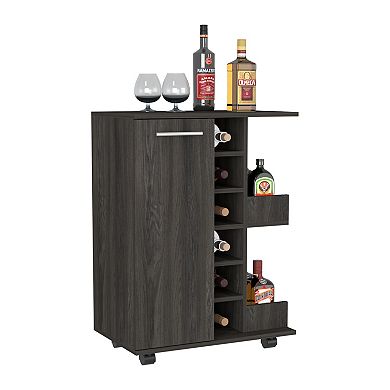 DEPOT E-SHOP Magda Bar Cart,4 Casters,6 Built-in Wine Rack,Single Door Cabinet,2 Shelves,Carbon