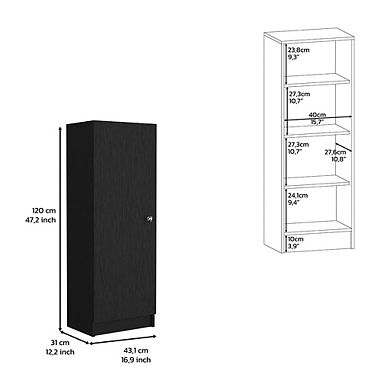 DEPOT E-SHOP Uluru Kitchen Pantry, Single Door Cabinet, Four Interior Shelves, Black