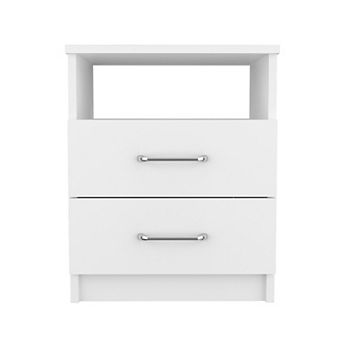 DEPOT E-SHOP Salento Nightstand, Two Drawers, One Shelf, Superior Top, White