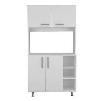 DEPOT E-SHOP Malta Kitchen Pantry Double Door Cabinet, Four Legs, Three Shelves, White