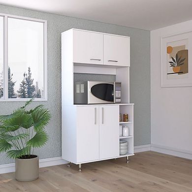 DEPOT E-SHOP Malta Kitchen Pantry Double Door Cabinet, Four Legs, Three Shelves, White