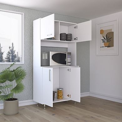 DEPOT E-SHOP Malta Kitchen Pantry Double Door Cabinet, Four Legs, Three Shelves, White