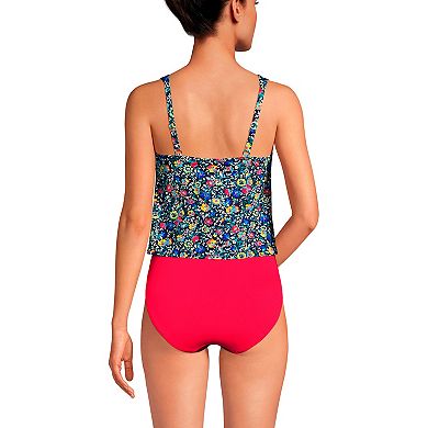 Women's Lands' End Chlorine Resistant Scoop Neck One Piece Fauxkini Swimsuit