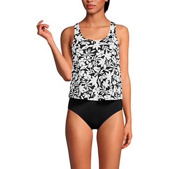 Women's Lands' End Chlorine Resistant Scoop Neck One-Piece Fauxkini Swimsuit