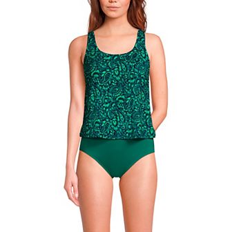 Women's Lands' End Chlorine Resistant Scoop Neck One-Piece Fauxkini Swimsuit