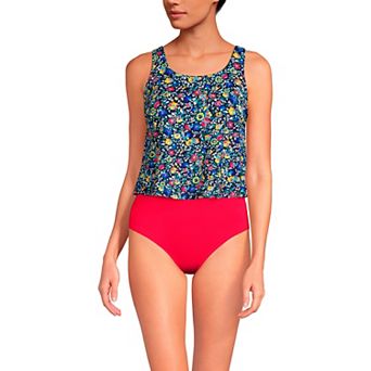 Women's Lands' End Chlorine Resistant Scoop Neck One-Piece Fauxkini Swimsuit