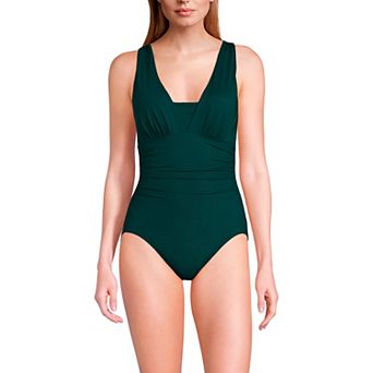 Women's Lands' End Long Torso SlenderSuit Grecian Tummy Control One-Piece Swimsuit