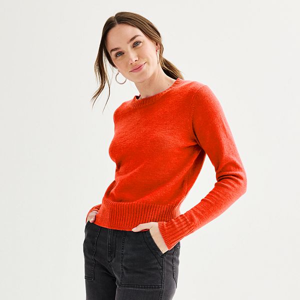 Women's Sonoma Goods For Life® Crewneck Sweater - Orange Hibiscus (LARGE)
