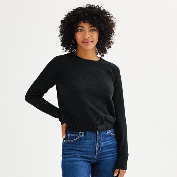 Women's Sonoma Goods For Life® Crewneck Sweater - Pitch Black (SMALL)