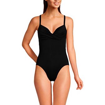 Women's Lands' End Draped Sweetheart Neck High Leg One Piece Swimsuit