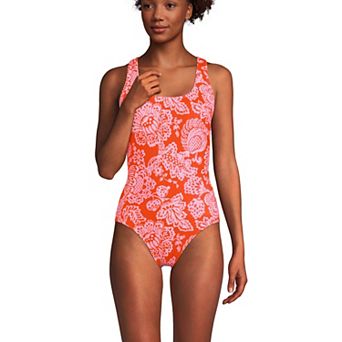 Women's Lands' End Long Torso X-Back High Leg Tugless One Piece Swimsuit
