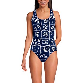 Women's Lands' End Long Torso X-Back High Leg Tugless One Piece Swimsuit