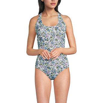 Women's Lands' End Long Torso X-Back High Leg Tugless One Piece Swimsuit