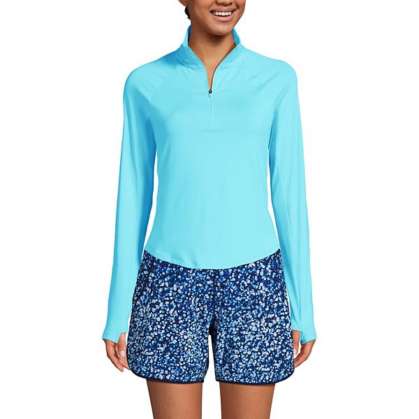 Women's Lands' End QuarterZip Long Sleeve UPF 50 Swim CoverUp Rash Guard
