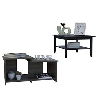 Houston 2 pc Living Room Set, Mojito Coffee Table + Leanna 3 Coffee Table ,Black /Espresso