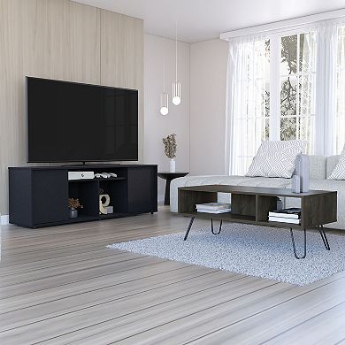 Katalla 2 Piece Living Room Set, Dallas TV Stand + Vassel Coffee Table, Black / Espresso