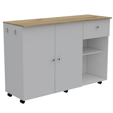 Victoria 2 Piece Kitchen Set,Syros Kitchen Island Cart +Barbados Pantry Cabinet,White/Light Oak