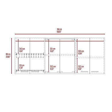 Tigard 2 Piece Kitchen Set, Syros Kitchen Island Cart +Oceana 150 Wall Cabinet Glass,White/Light Oak