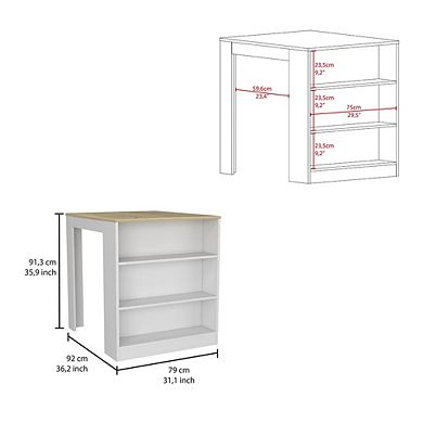 Monroe 2 Piece Kitchen Set, Milos Kitchen Island Table + Barbados Pantry Cabinet, White / Light Oak