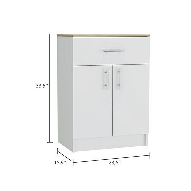 Monroe 2 Piece Kitchen Set, Milos Kitchen Island Table + Barbados Pantry Cabinet, White / Light Oak